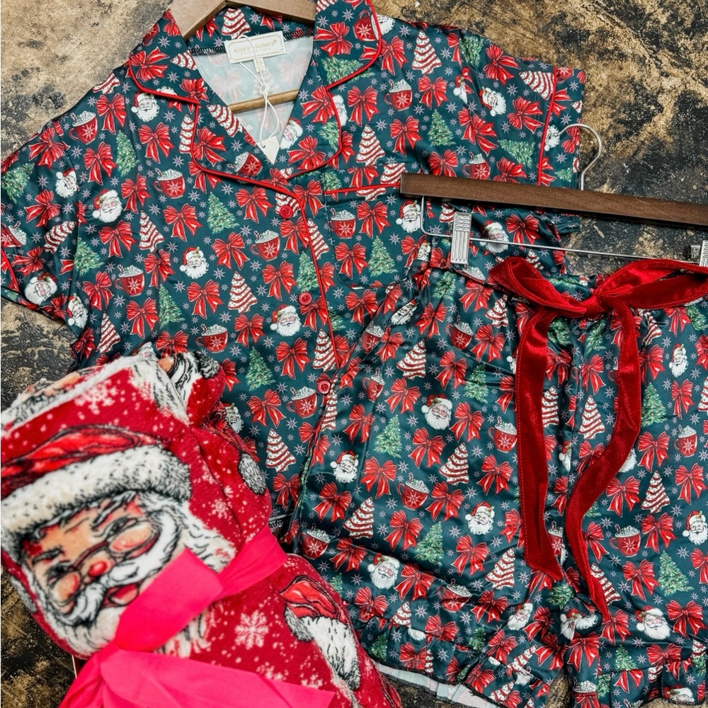 NEW - Simply Southern Red & Green Santa Christmas Tree Cakes Pajama Boutique Set